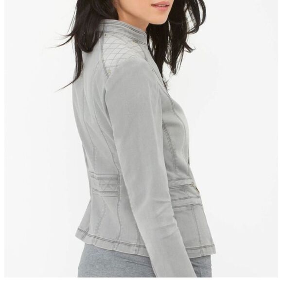 White House Black Market quilted denim jacket military moto cut sz 2 - Picture 11 of 11